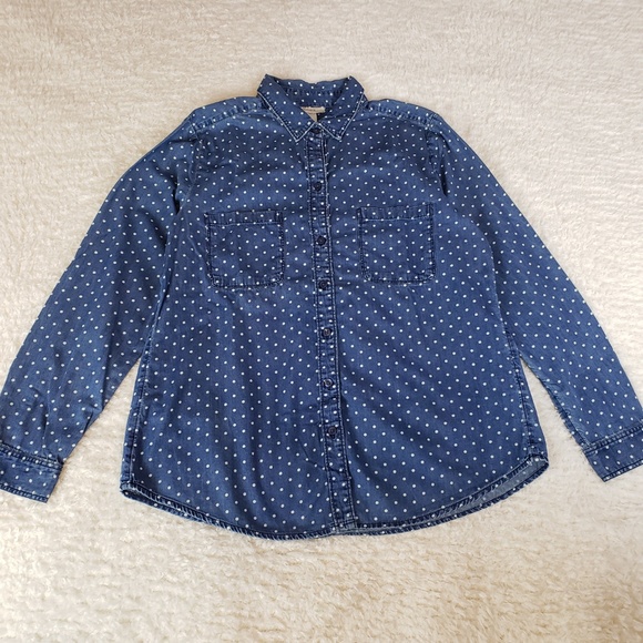 Loft Polka Dot Button Down Shirt Size L - Picture 6 of 7